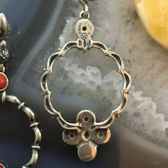 Carolyn Pollack Sterling 5 Red Jasper Decorated Hoop Dangle Earrings For Women - Picture 7 of 10